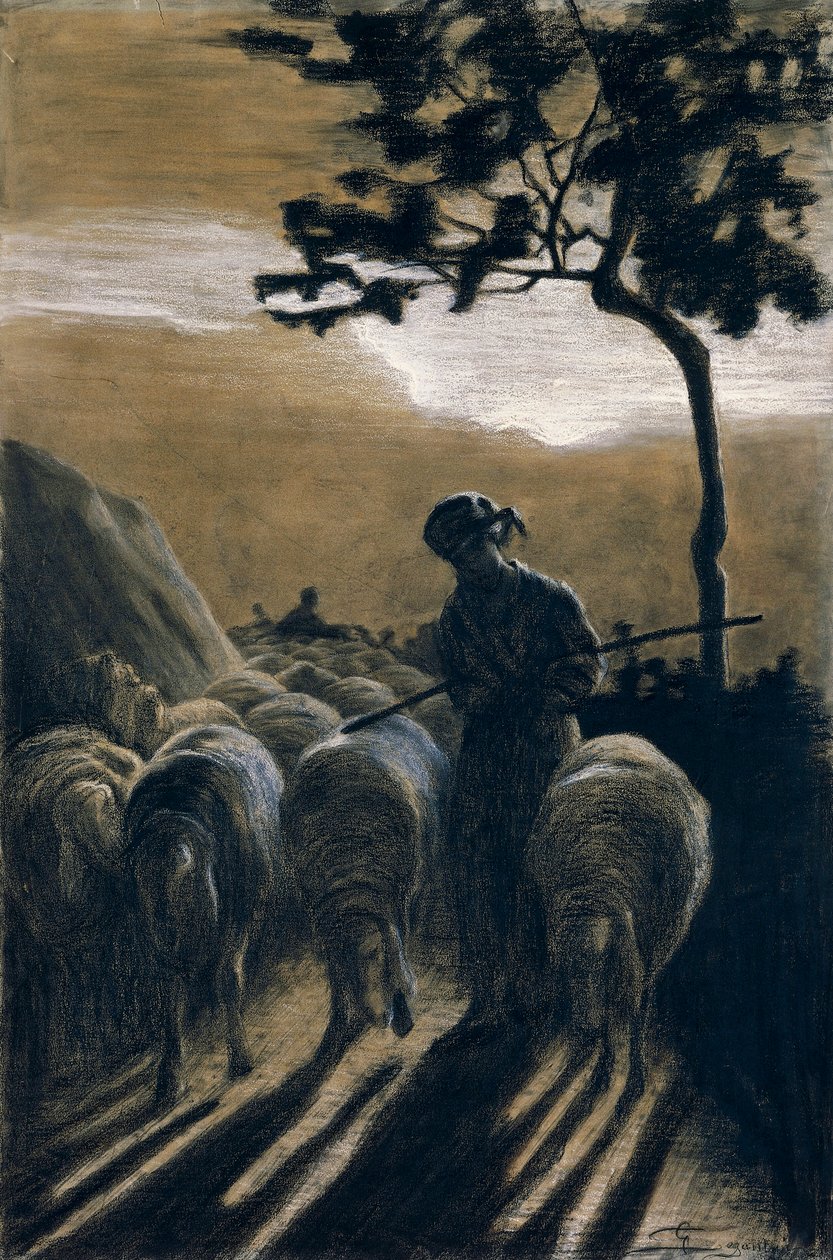 Herde auf der Straße von Giovanni Segantini