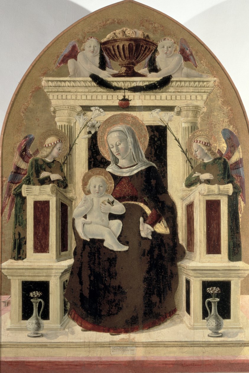 Madonna und Kind auf dem Thron mit Engeln von Girolamo Giovanni