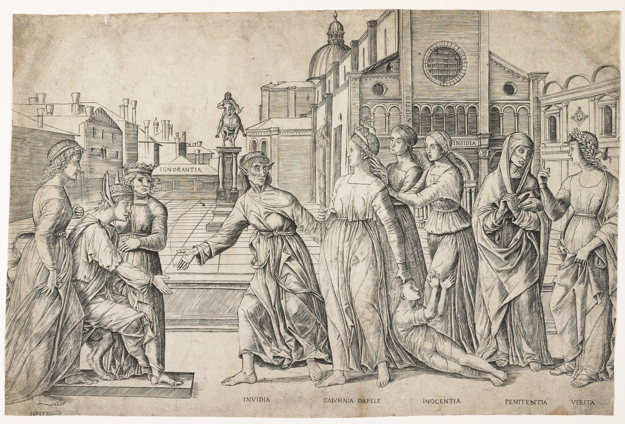 Verleumdung des Apelles, ca. 1500-1506 von Girolamo Mocetto