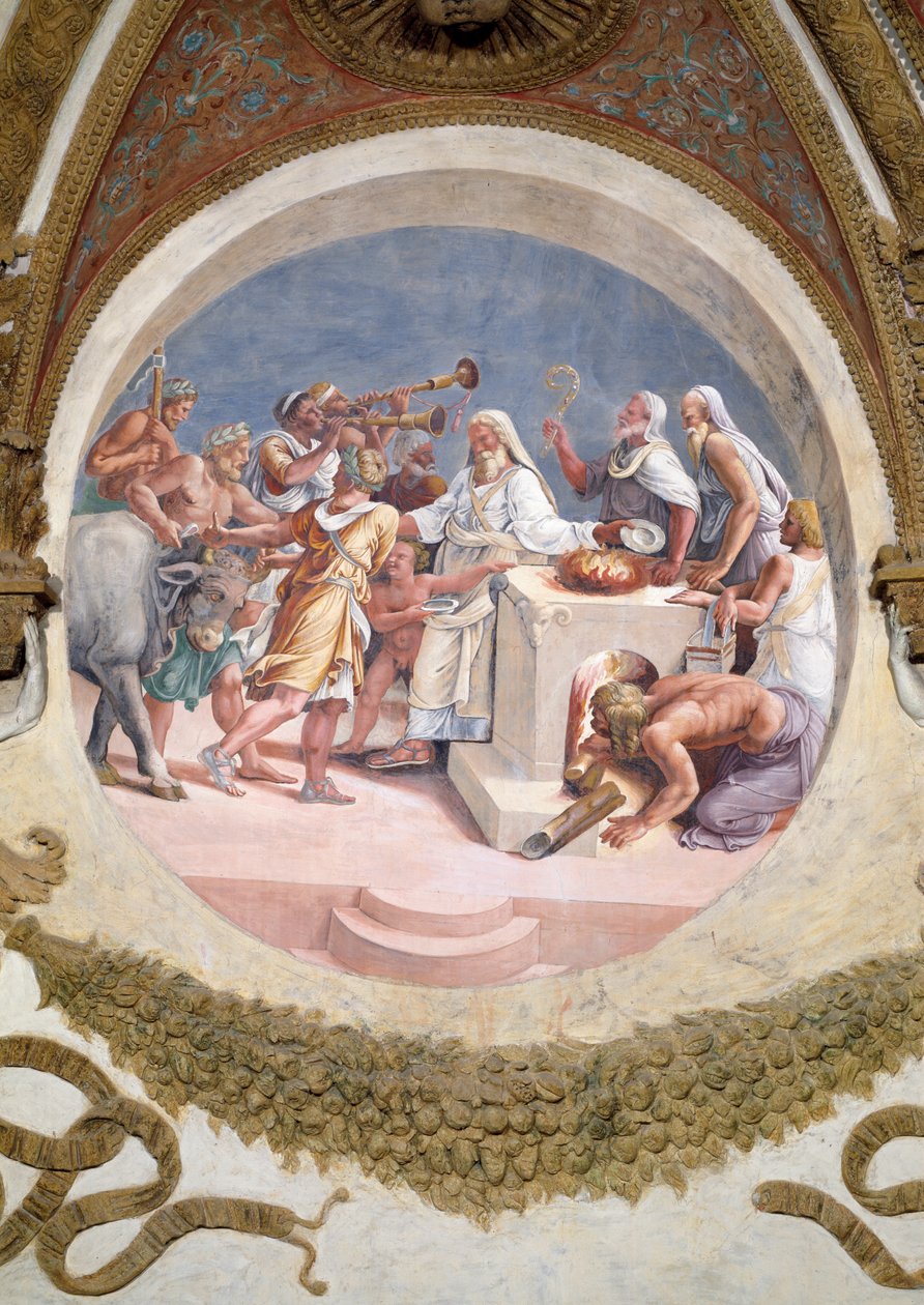 Opfer eines Ochsen, aus der Camera dei Venti, 1528 von Giulio Romano