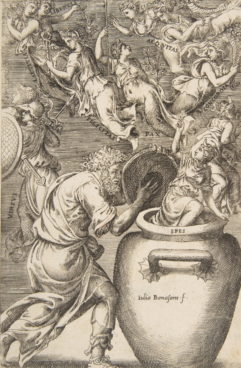 Epimetheus öffnet Pandoras Büchse, 1531-76 von Giulio Bonasone