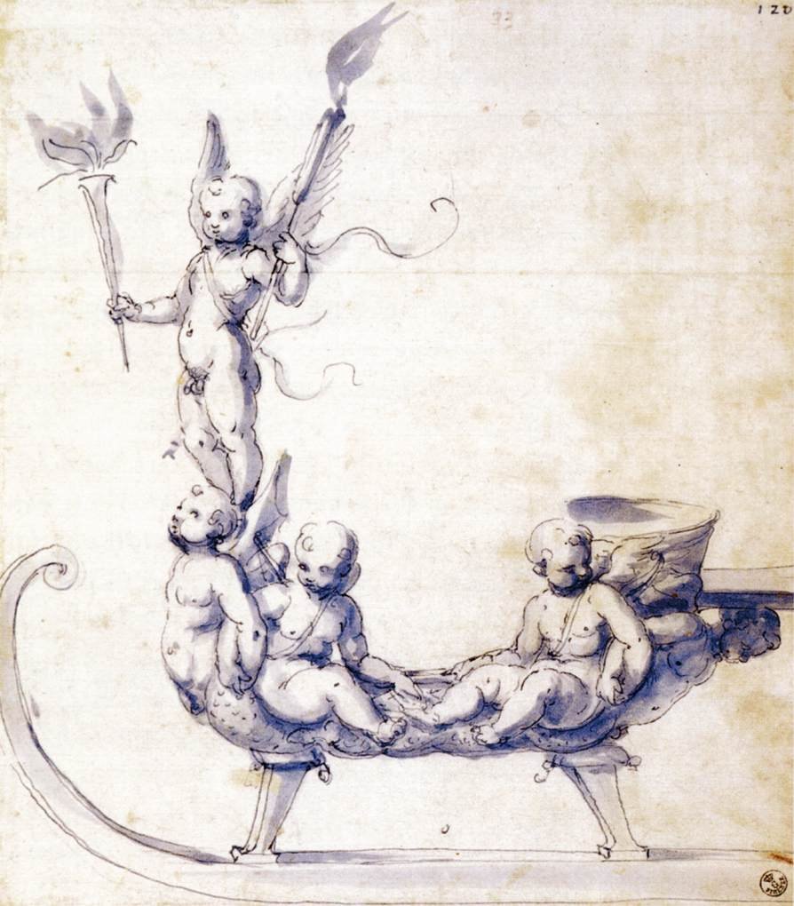 Skizze für einen Schlitten mit Putti von Giuseppe Arcimboldo