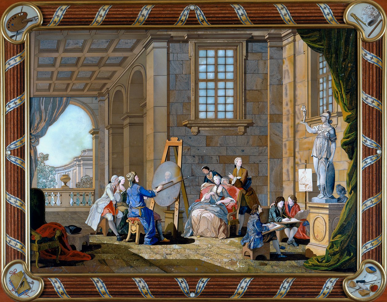 Pietre-dure-Tafel, die Malerei darstellt von Giuseppe Zocchi