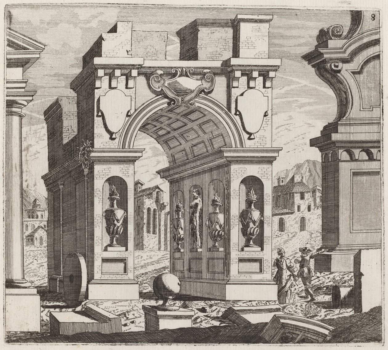 Architektonische Fantasie mit einem Triumphbogen von Giuseppe Antonio Landi