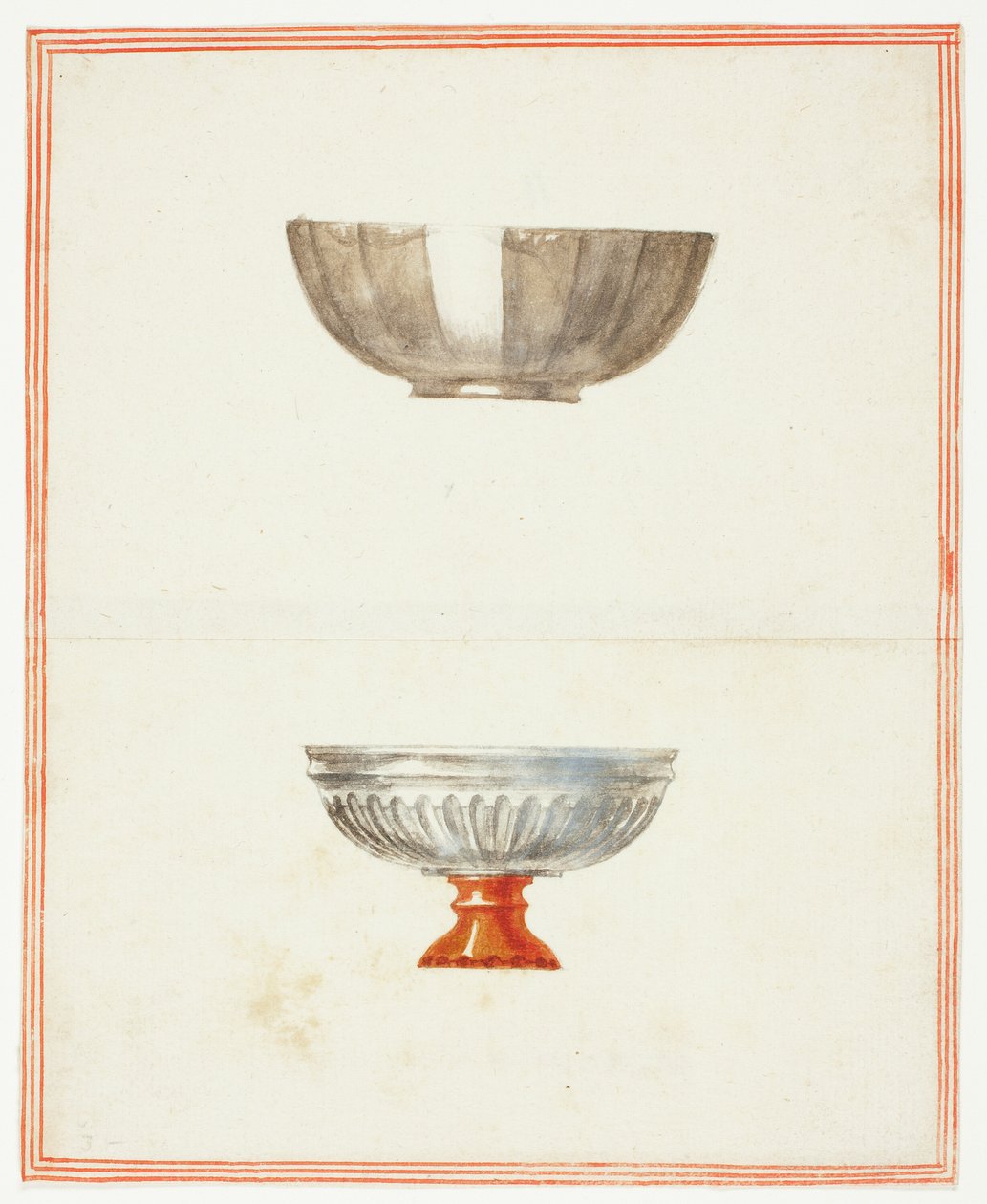 Zwei geriffelte Schalen, eine auf Sockel von Giuseppe Grisoni