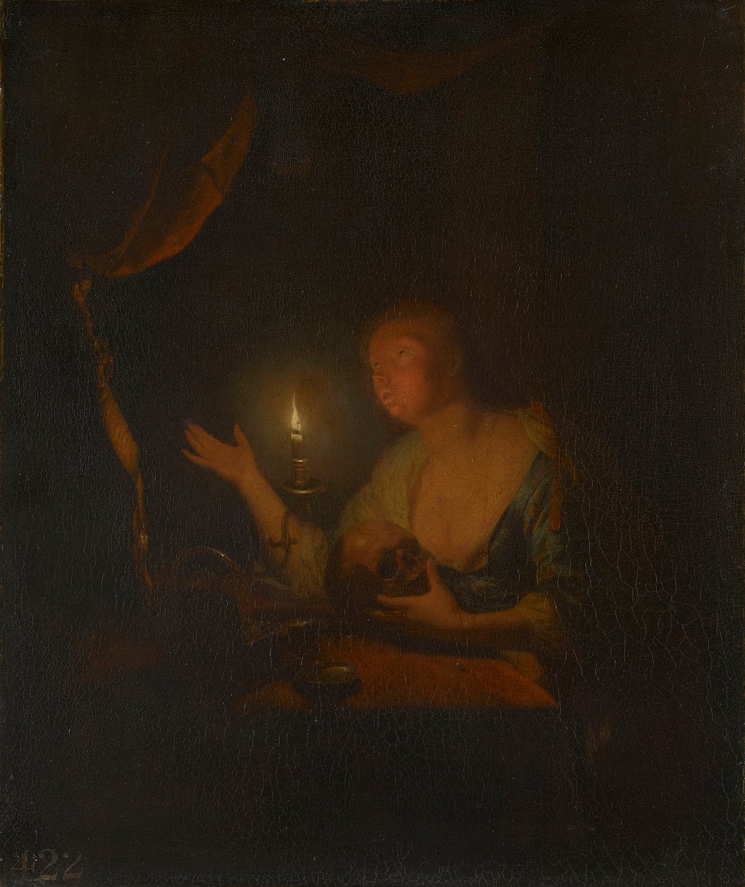 Die reuige Magdalena bei Kerzenlicht von Godfried Schalcken