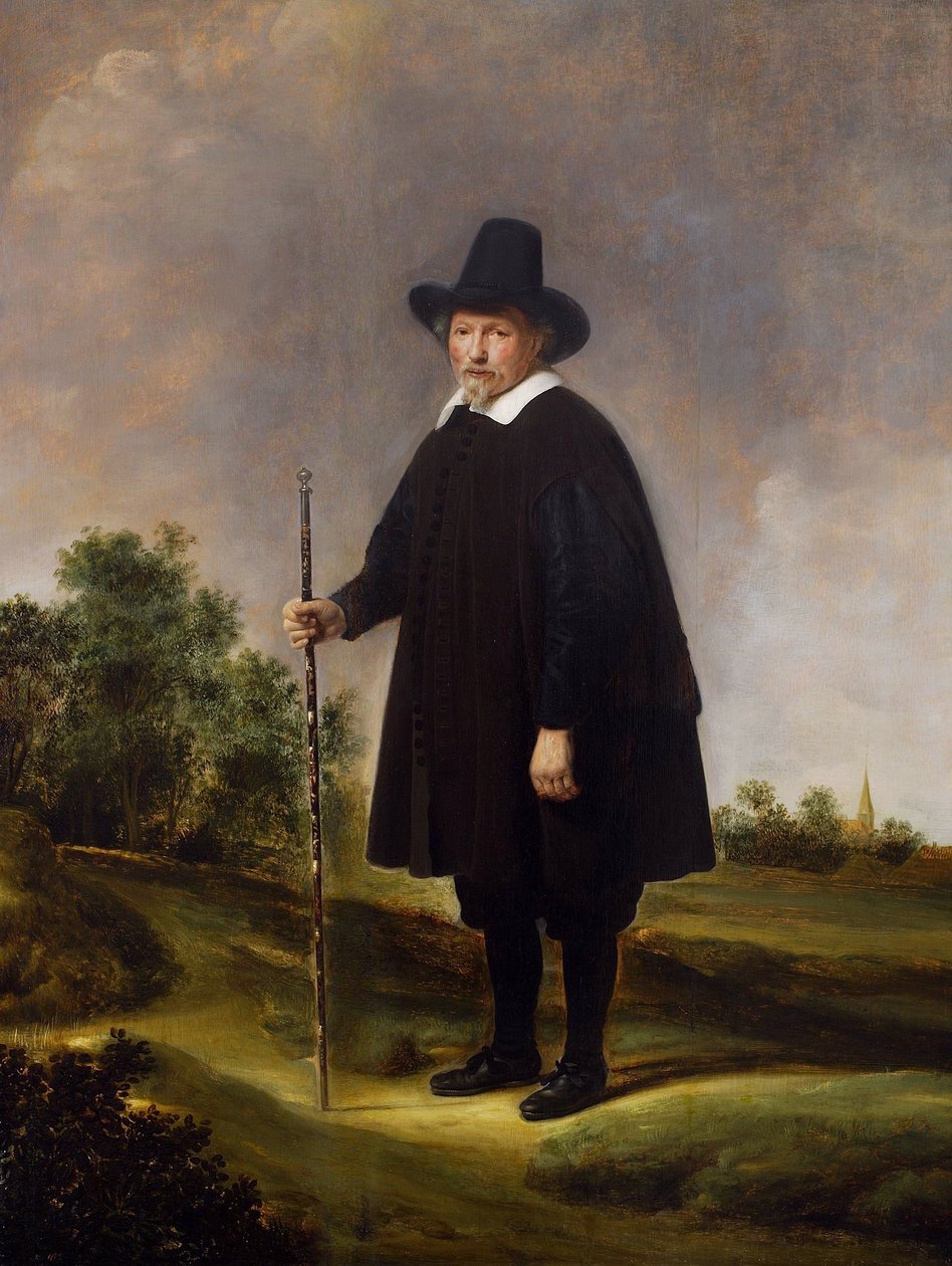 Porträt eines Mannes vor Landschaft von Govert Flinck
