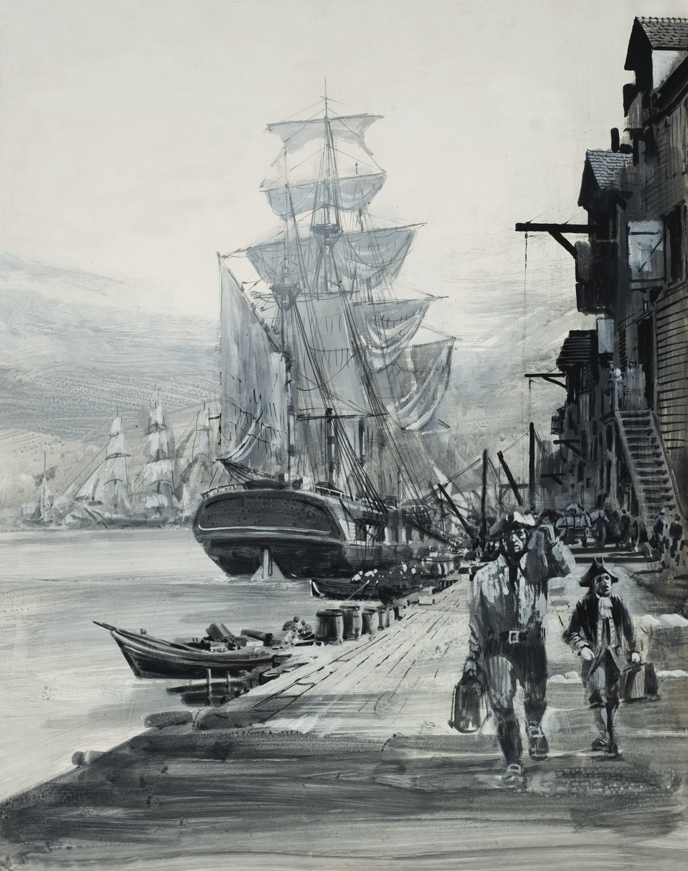 Hafenszene (Gouache auf Papier) von Graham Coton