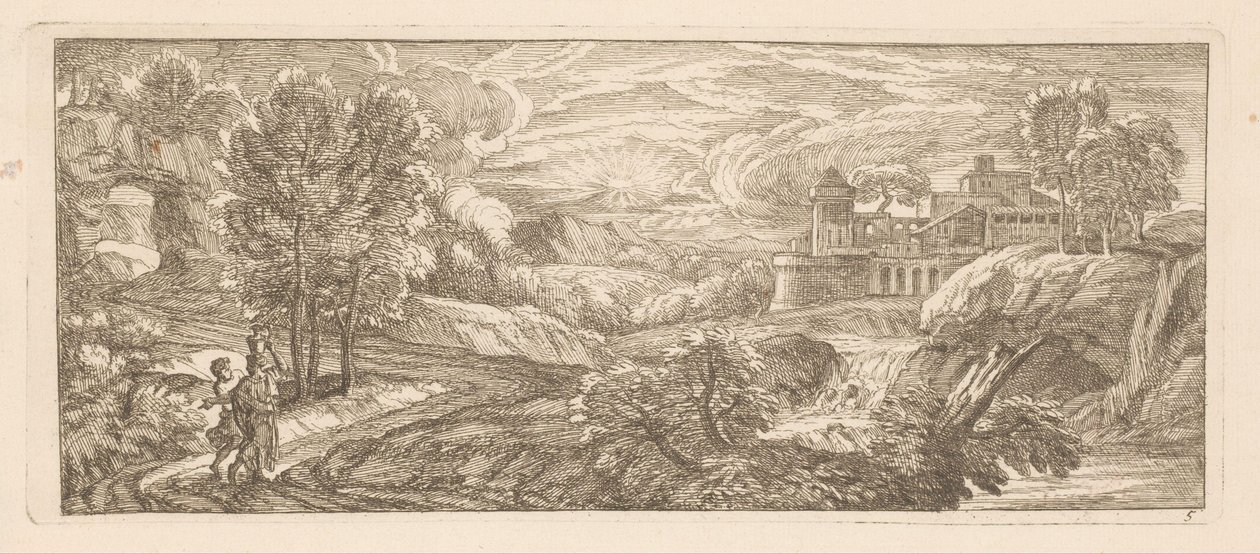 Flusslandschaft mit zwei wandelnden Figuren von Gérard Audran