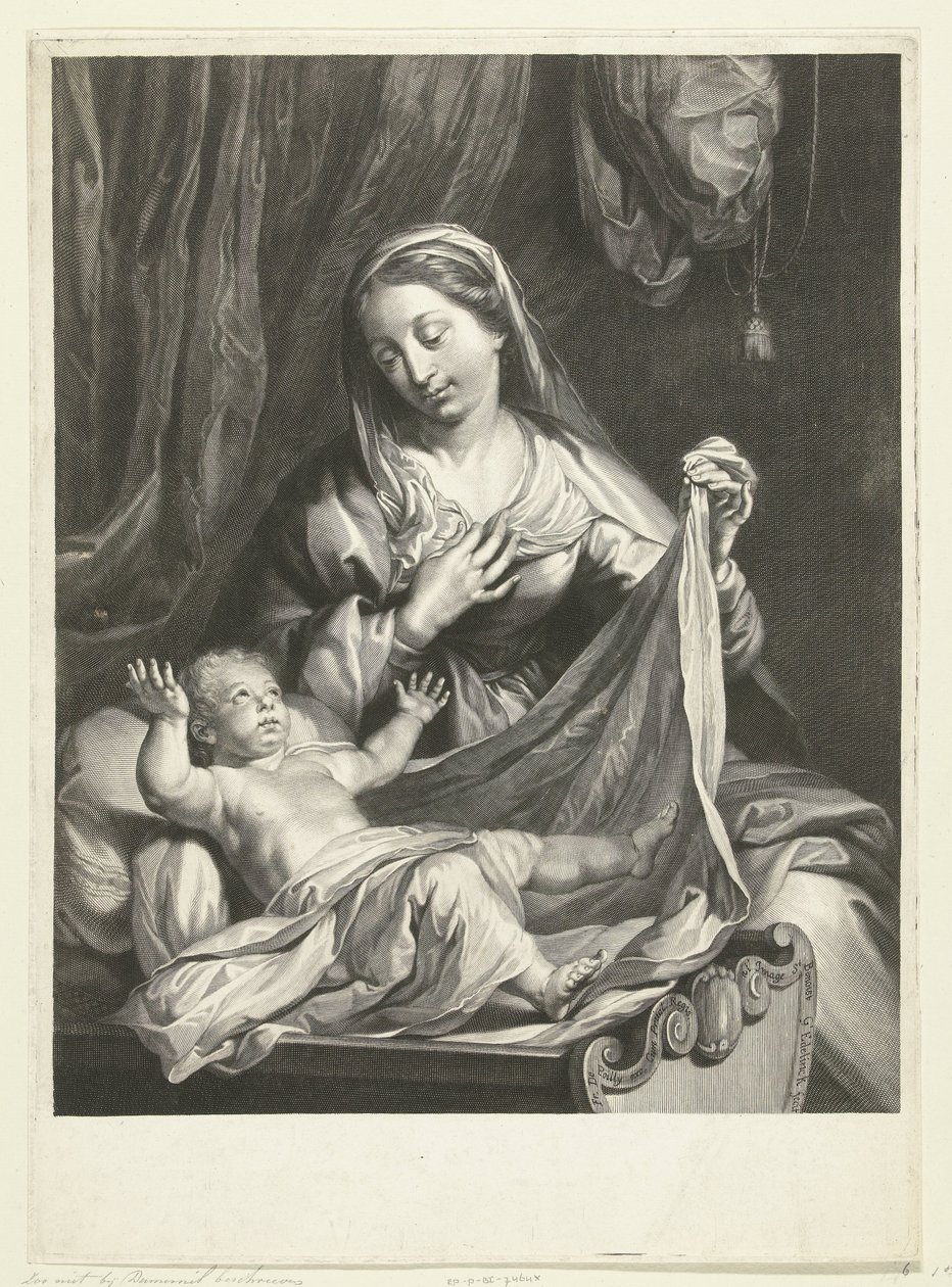 Maria mit Christuskind in der Krippe von Gérard Edelinck
