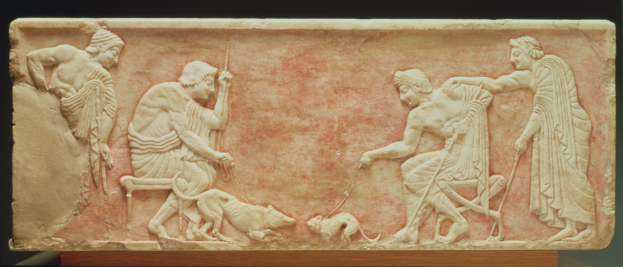 Tierhetze, Relief von einer Statuenbasis gefunden im Dipylon-Friedhof, Athen, ca. 510 v. Chr. von Greek