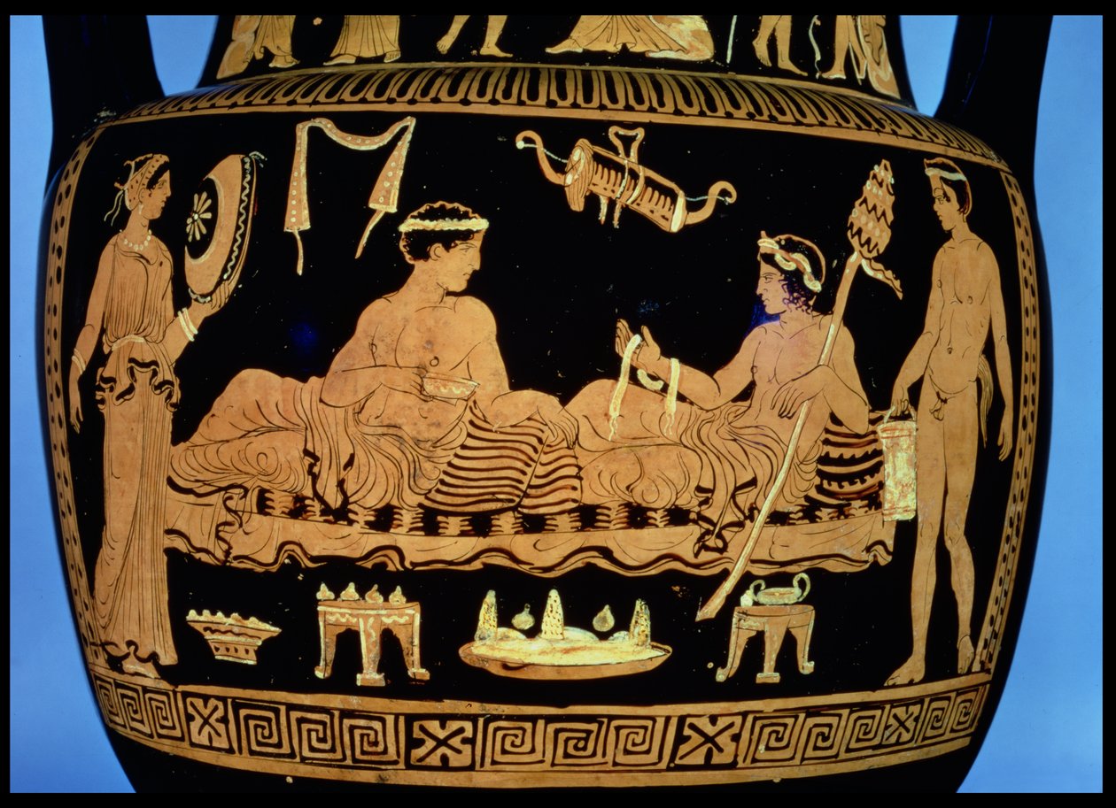 Attische rotfigurige Amphore mit einem Symposionsszene von Greek