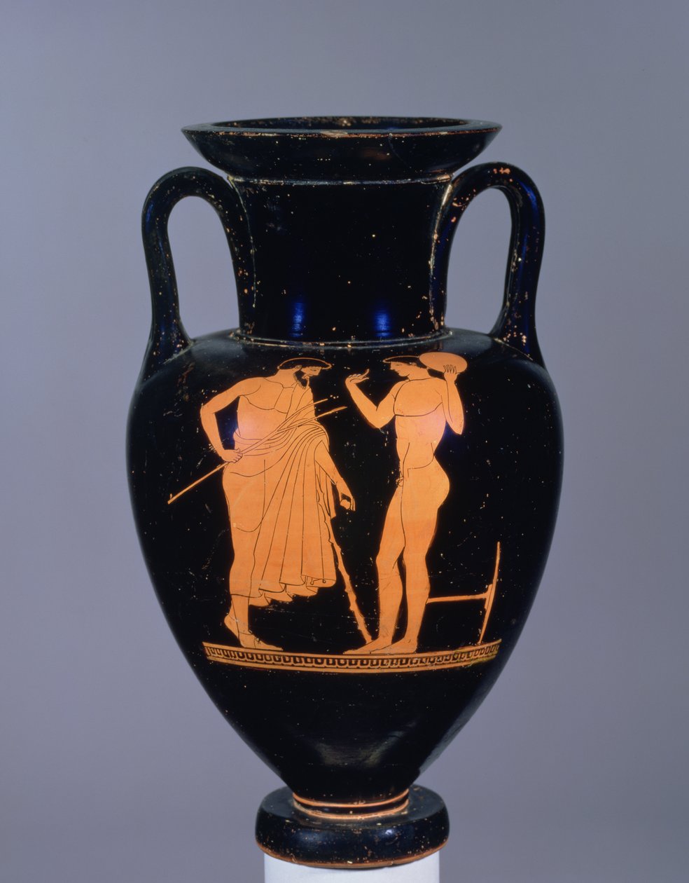 Attische rotfigurige Amphore, die einen älteren bärtigen Mann und einen Jugendlichen darstellt, wahrscheinlich 6. Jahrhundert v. Chr. von Greek