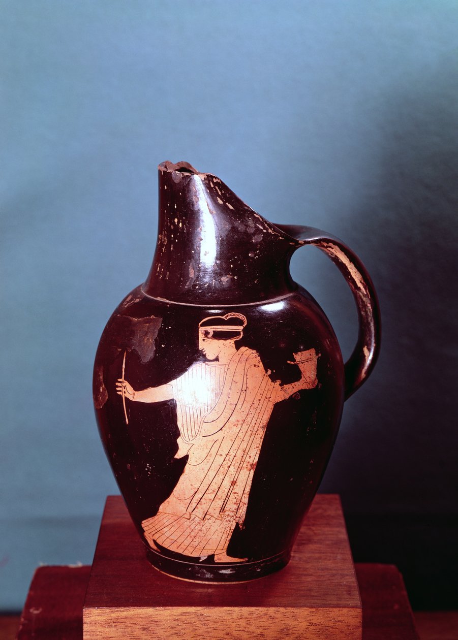 Attisch rotfigurige Oinochoe, die Zauberin Circe darstellend, verfolgt von Odysseus von Greek