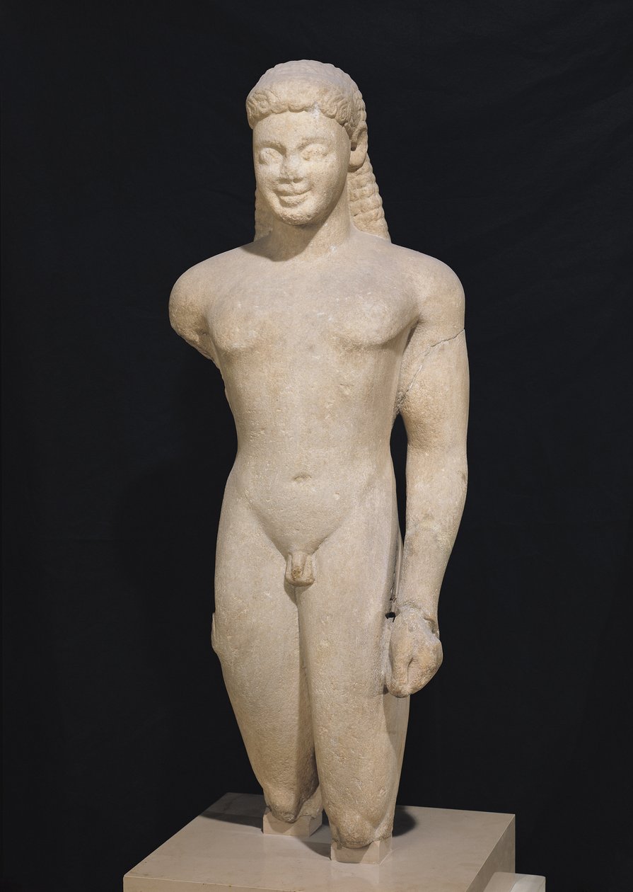 Kouros, von Paros, nahe dem Heiligtum des Asklepios, ca. 540 v. Chr. (Marmor) von Greek