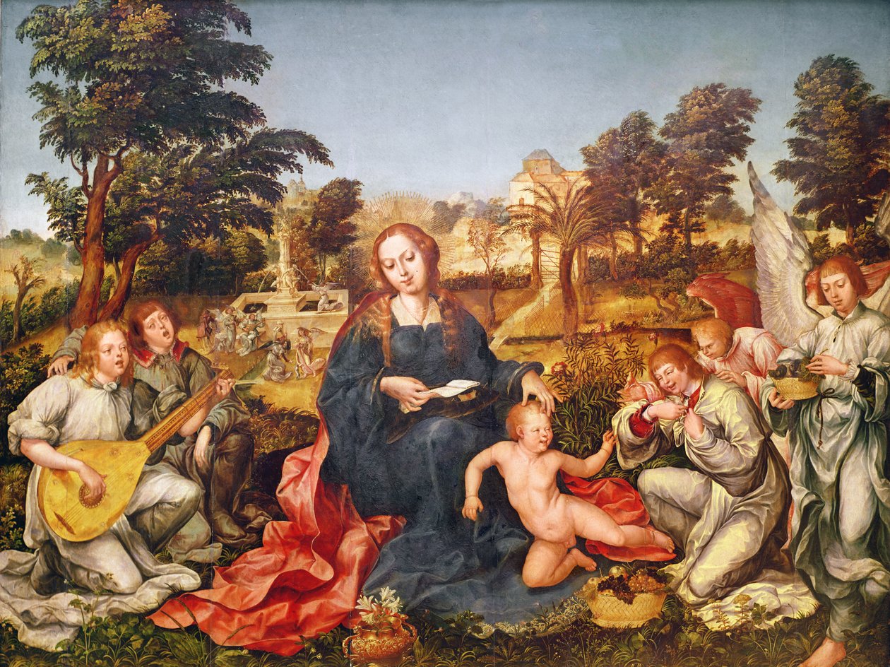 Jungfrau und Kind und Engel, 1536-38 von Gregorio Lopez