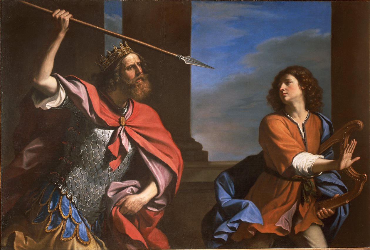 Saul greift David an von Guercino
