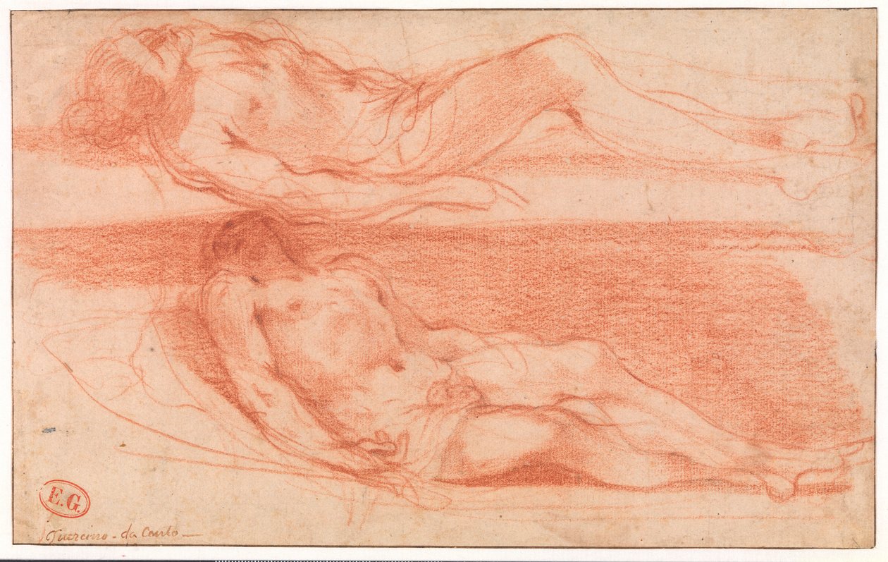 Zwei Studien eines liegenden halbnackten Mannes von Guercino