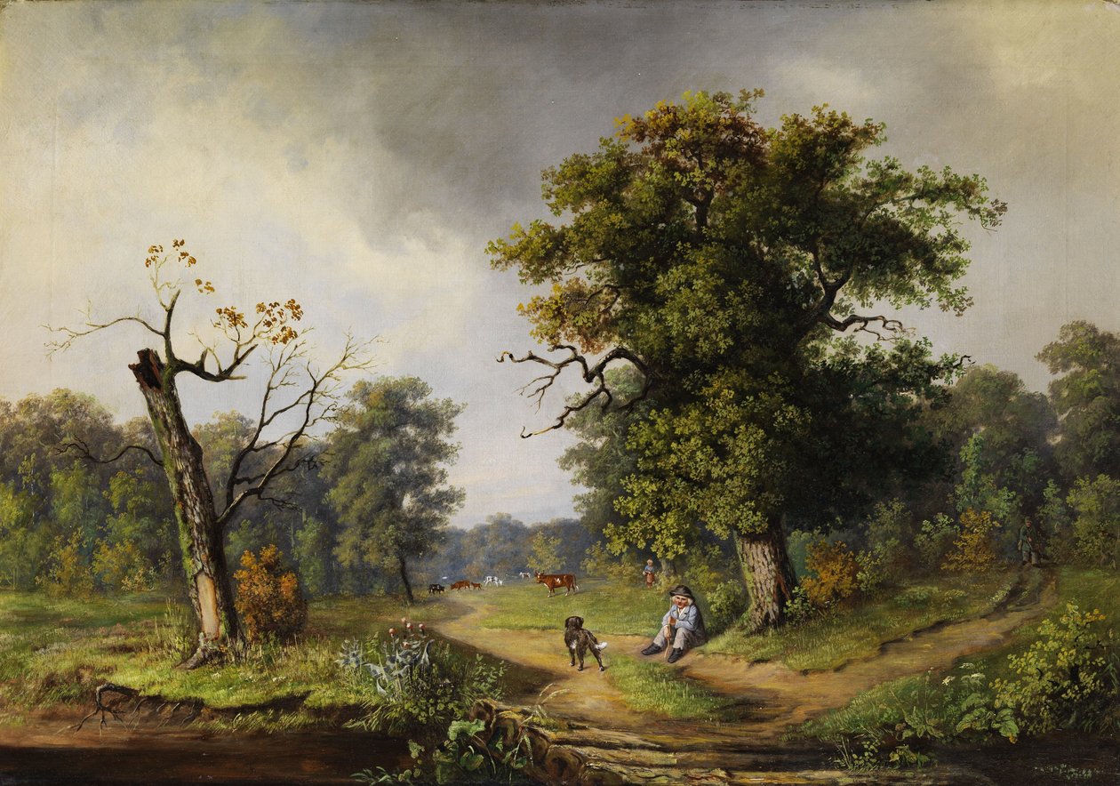 Kuhhirt bei der Rast am Waldesrand von Guido Hampe