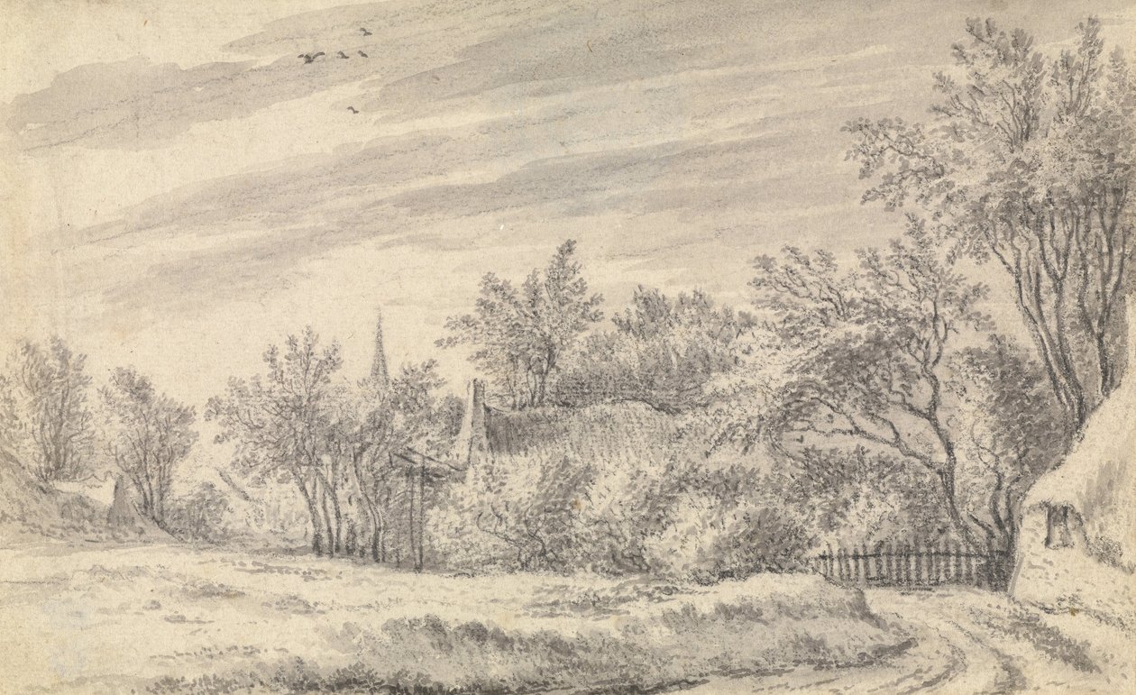 Dorfweg mit Kirchturm in der Ferne von Guillam Dubois