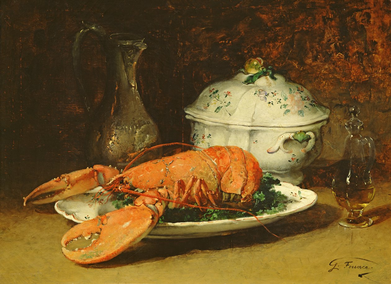 Stillleben mit einem Hummer und einer Suppenterrine von Guillaume Romain Fouace