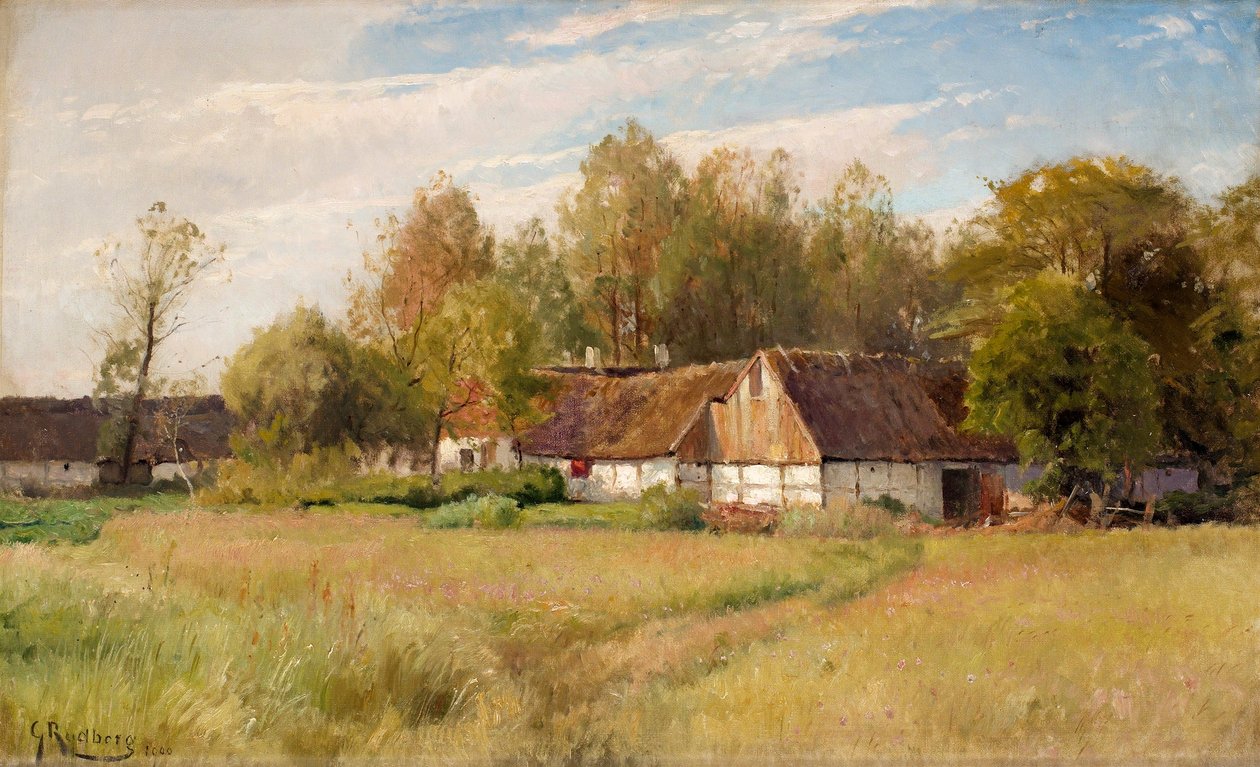 Bauernhof in Falsterbo mit blühender Wiese von Gustaf Rydberg