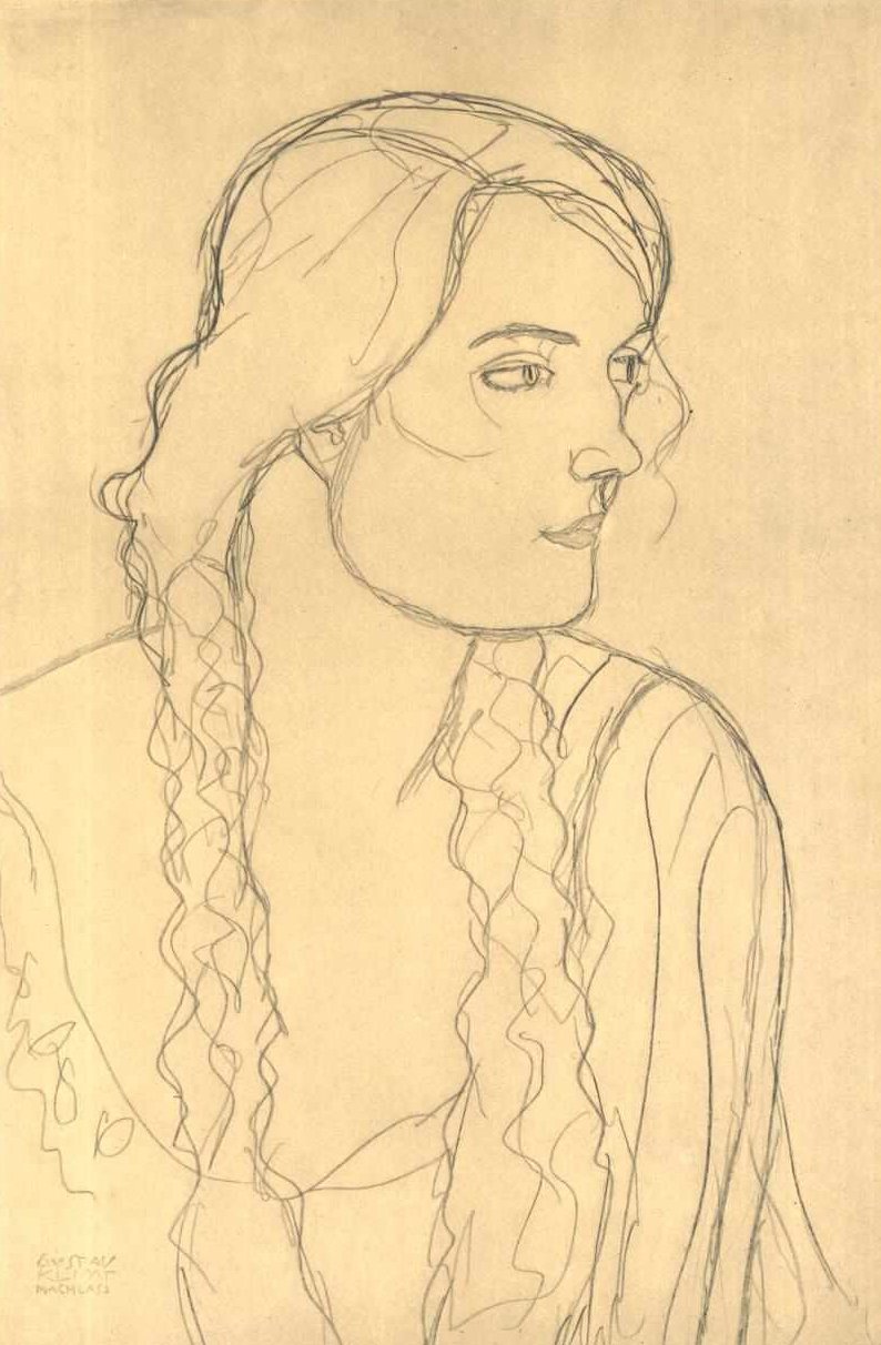 Brustbild eines Mädchens mit Zöpfen von Gustav Klimt