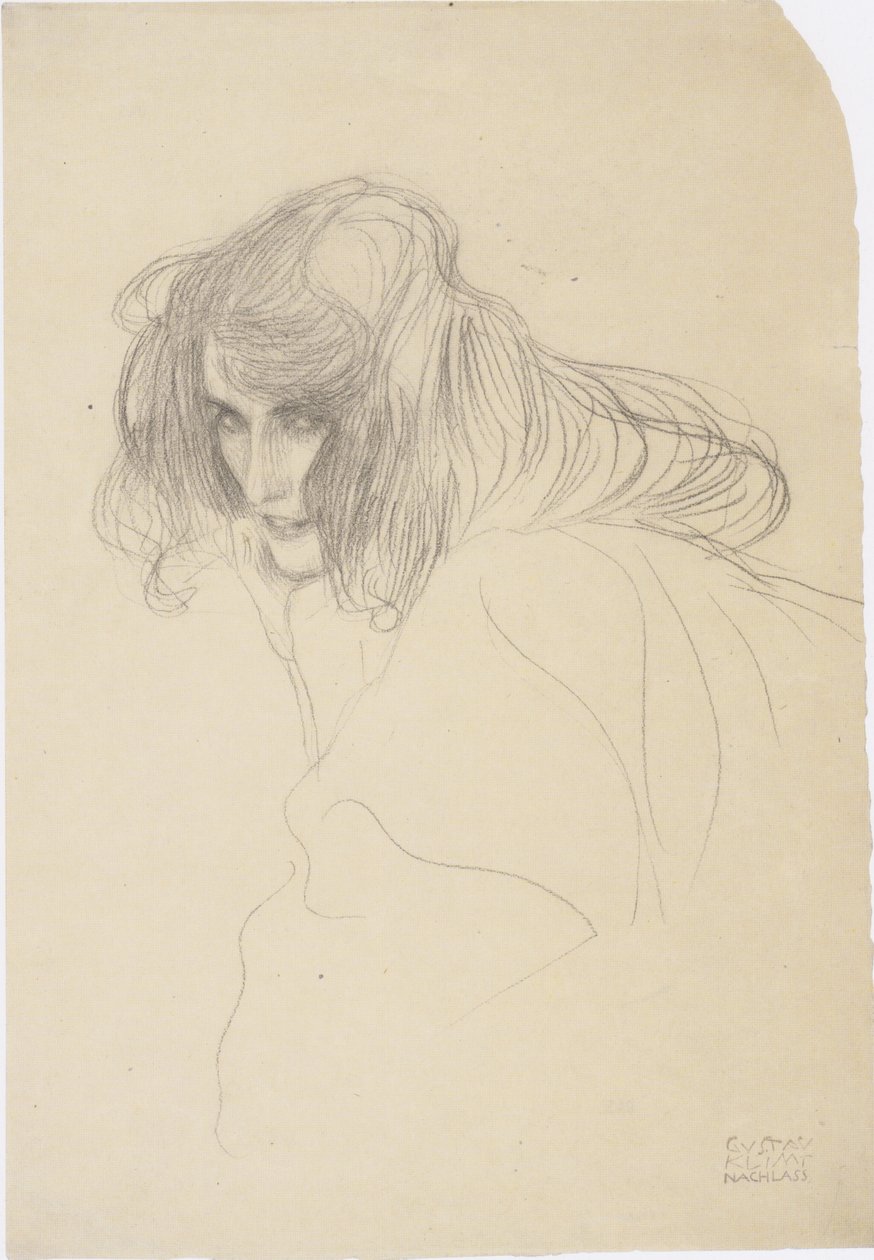 Frauenkopf im Dreiviertelprofil nach links von Gustav Klimt