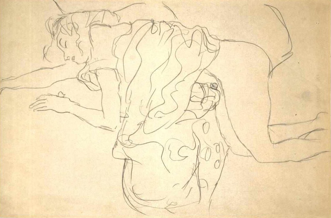 Knieender Halbakt nach links von Gustav Klimt