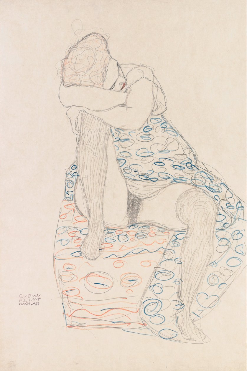 Sitzende Figur mit hochgezogenem Rock von Gustav Klimt