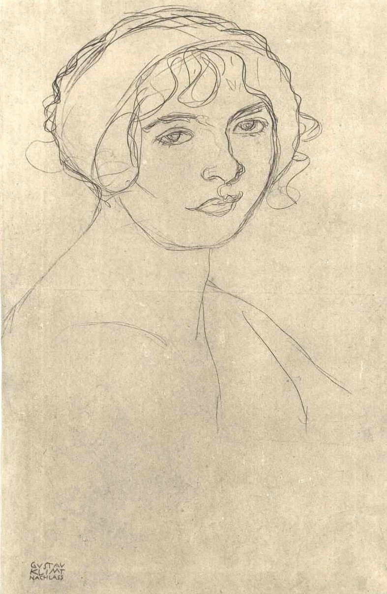 Brustbild eines nackten Mädchens nach rechts von Gustav Klimt