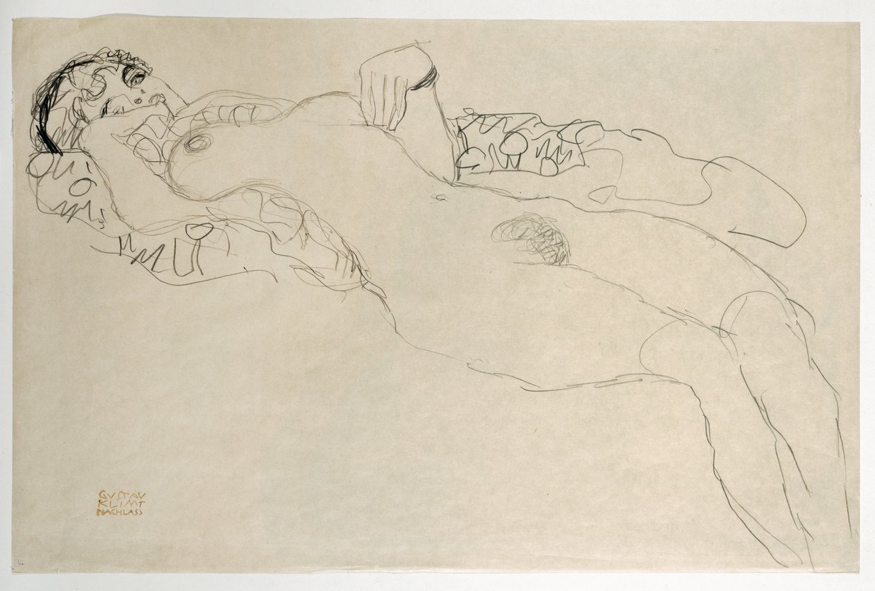 Weiblicher Akt nach links gewandt von Gustav Klimt