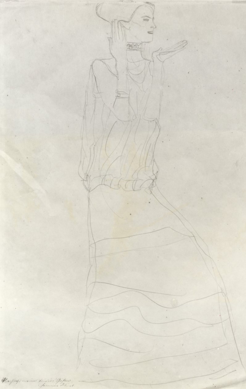 Stehende Frau mit erhobenen Händen von Gustav Klimt