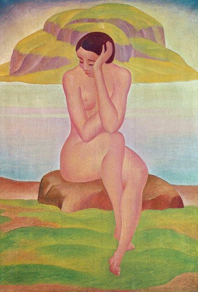 Mädchen auf einem Felsen von Gustav Wunderwald