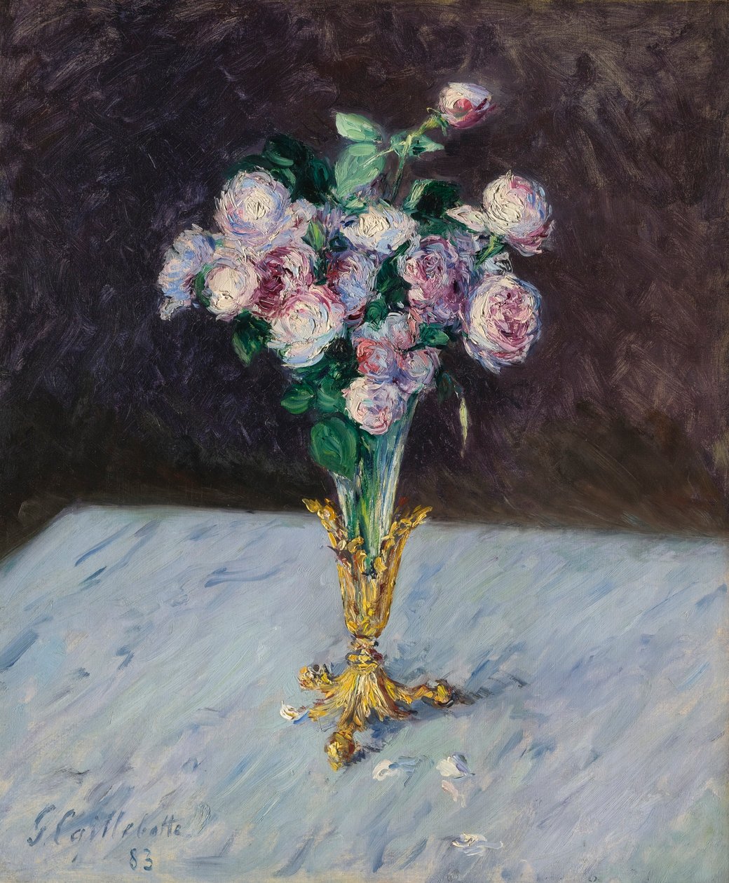 Rosenstrauß in einer Kristallvase von Gustave Caillebotte