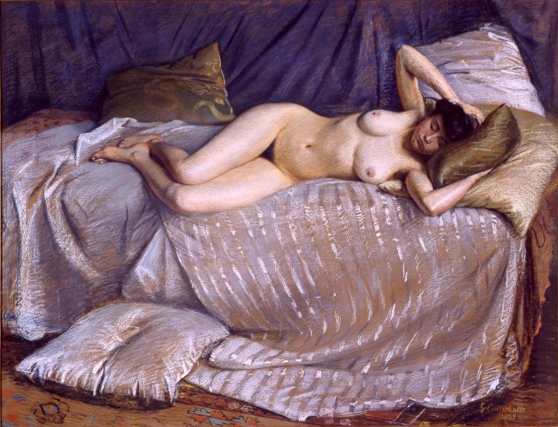 Nackte Frau auf einem Sofa liegend von Gustave Caillebotte