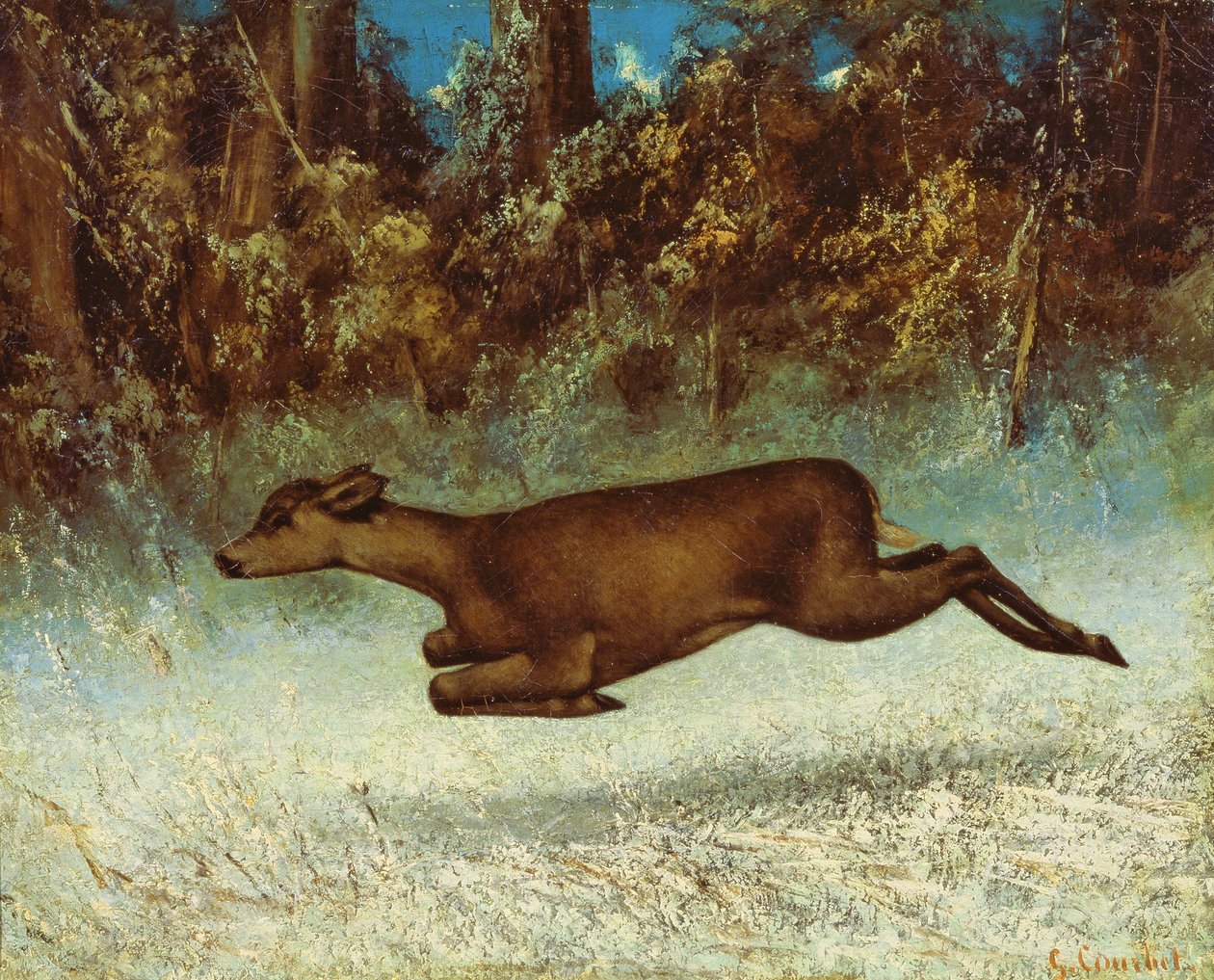 Springende Hirschkuh von Gustave Courbet