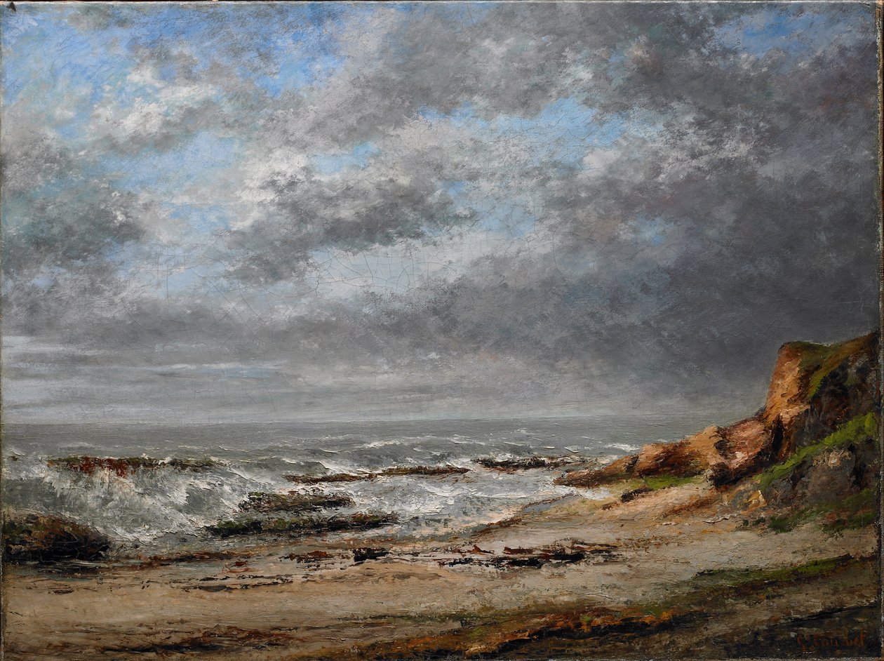 Ansicht einer stürmischen See nahe einer Klippe von Gustave Courbet