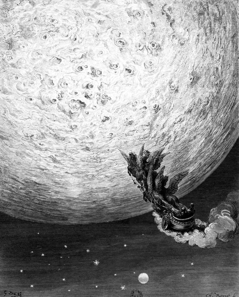 Astolfo auf dem Mond, Strophe 70, Gesang XXXIV aus Der Wahnsinn des Orlando von Ludovico Ariosto, 1879 von Gustave Dore