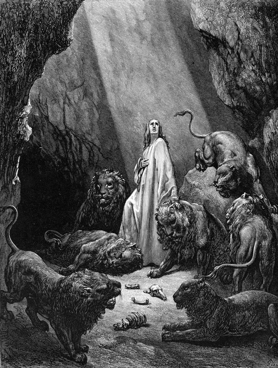 Daniel in der Löwengrube, Gravur von Doré von Gustave Dore
