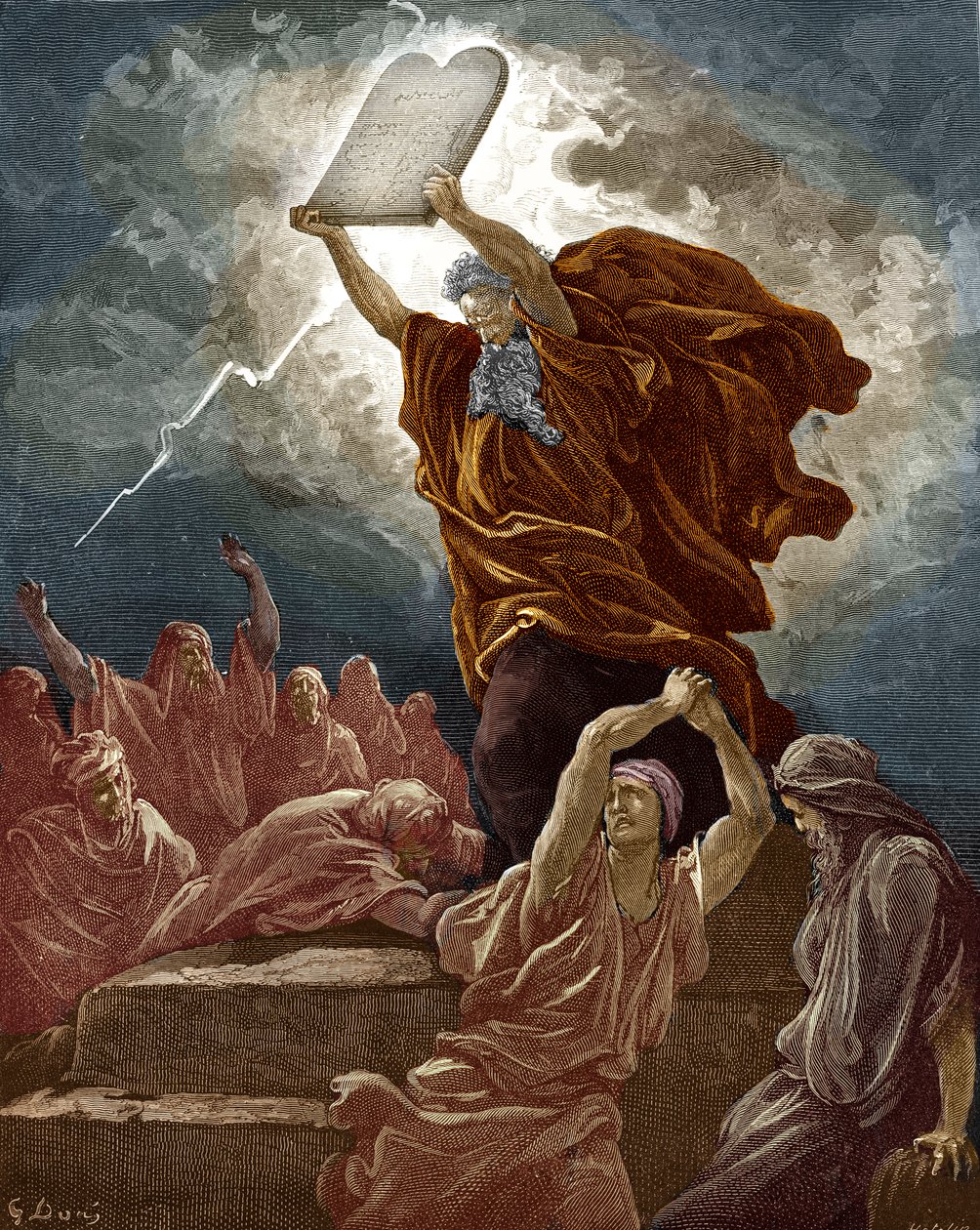 Moses zerbricht die Gesetzestafeln, von Doré - Bibel von Gustave Dore