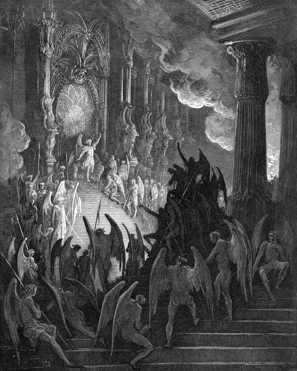Das verlorene Paradies: Satan im Rat, Gravur von Gustave Doré von Gustave Dore