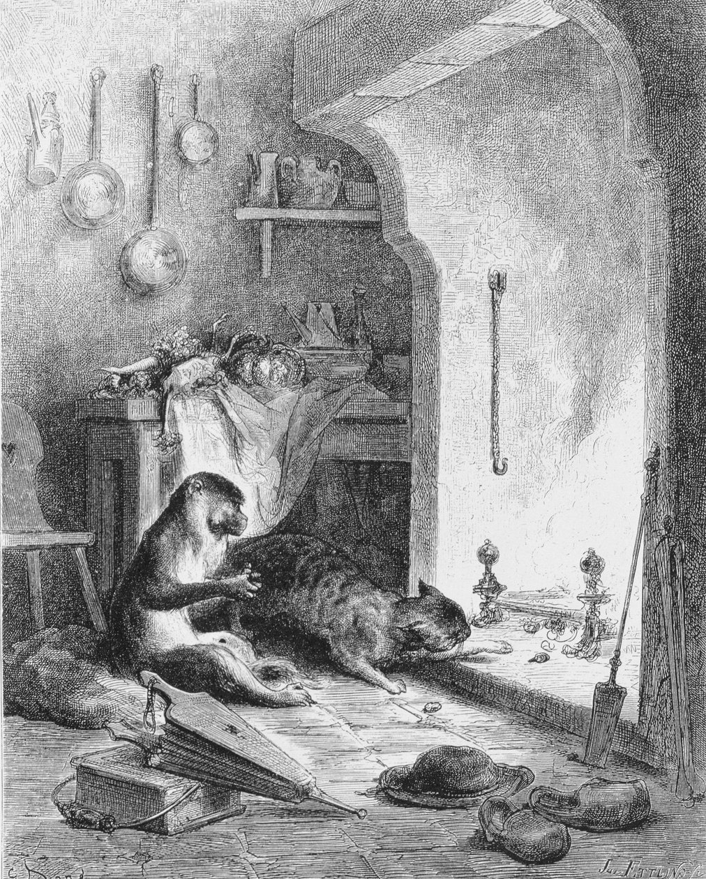 Der Affe und die Katze, 1868 von Gustave Dore