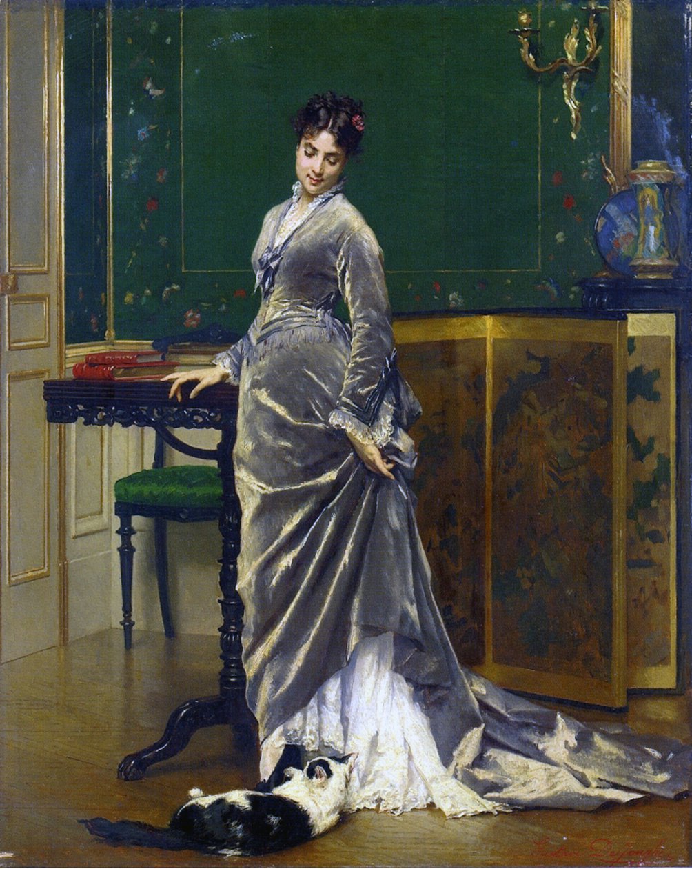 Die verspielte Katze von Gustave Léonard de Jonghe