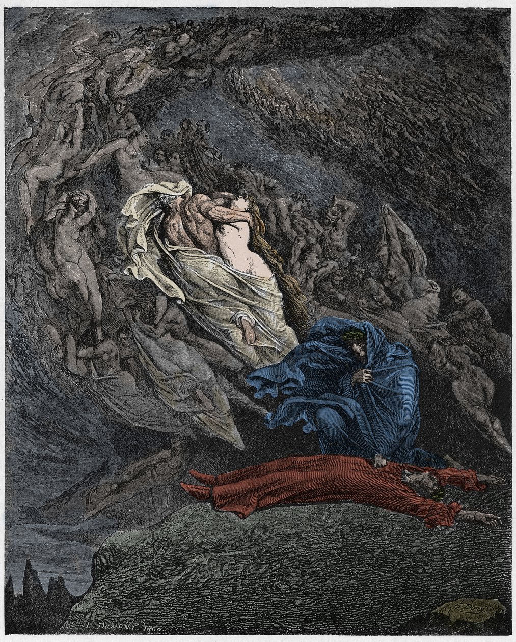 Inferno, Gesang 5: Francesca Da Rimini beschreibt ihren Tod (Illustration aus Die Göttliche Komödie von Dante Alighieri, 1885) von Gustave after Dore