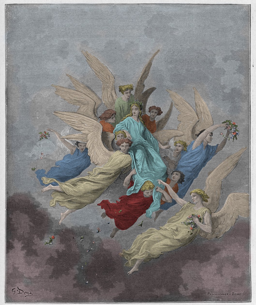 Purgatorio, Gesang 30: Beatrice unter den Engeln, Illustration aus Die Göttliche Komödie von Dante Alighieri, 1885 (digital kolorierte Gravur) von Gustave after Dore