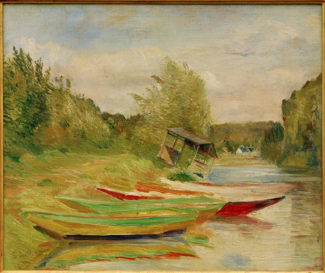 Boote und Hütte am Ufer der Seine von Gustave Caillebotte