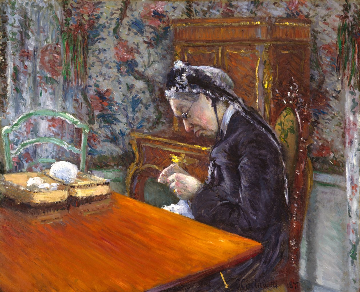 Mademoiselle Boissiere beim Stricken, 1877 von Gustave Caillebotte