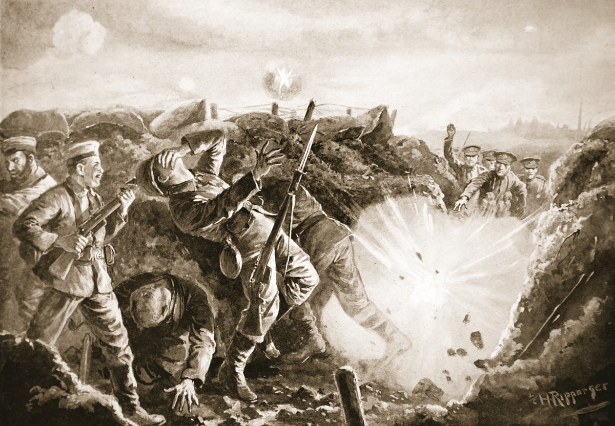 Private Chillingworth hilft beim Bombenangriff auf den Feind aus einem eroberten Graben von H. Ripperger