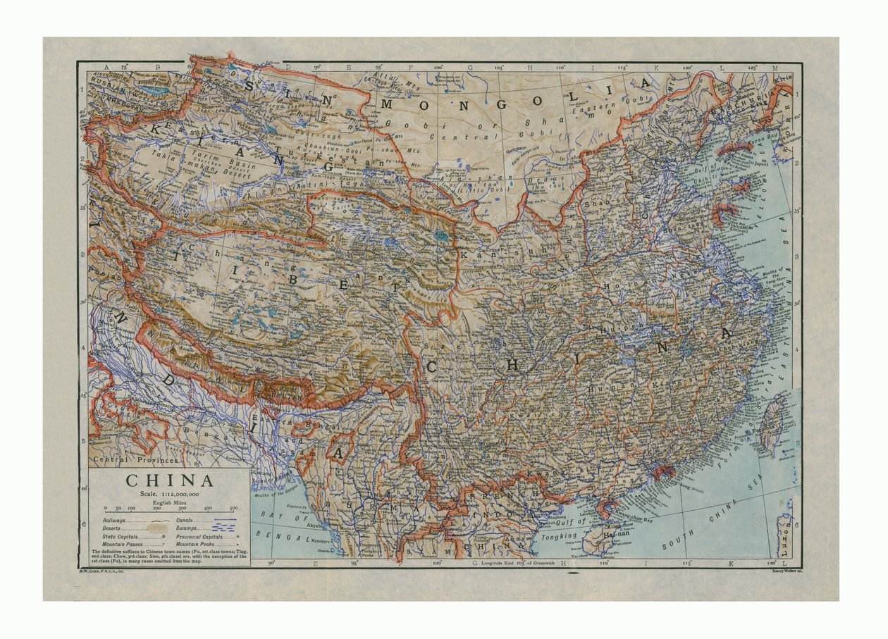 Karte von China, ca. 1910 von HW Cribb